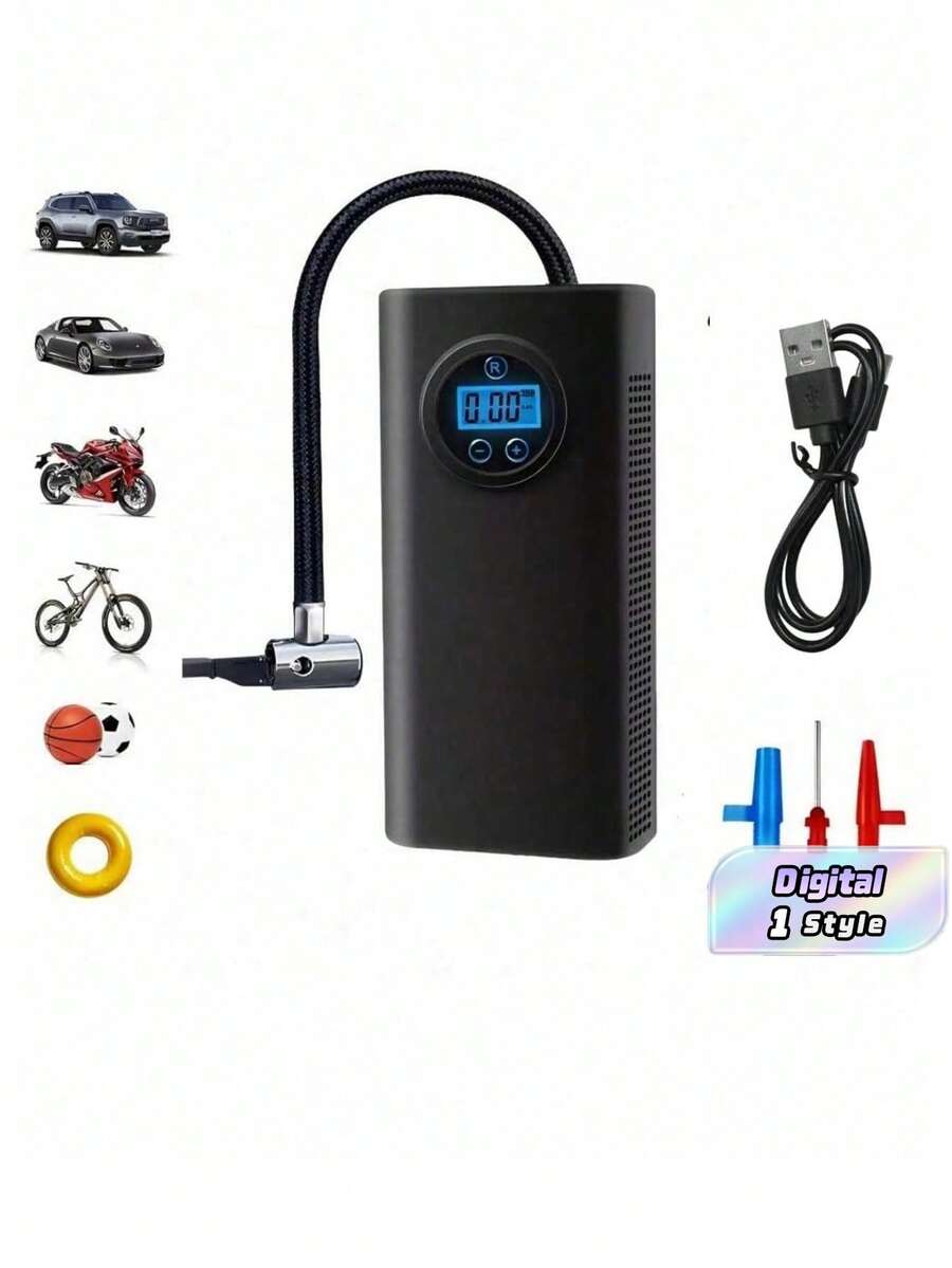 150PSI Digital Auto Air Pump Tire Inflator With Blue LCD Display, Automatic Shut Off, Quick Inflation For Bicycles, Electric Bikes, Car Tires - Portable, Rechargeable Lithium Battery, Bicycle Tire Inflator|Compact Air Pump|Digital Display Pump, Tire Inflator For Bicycle - Black - View 1