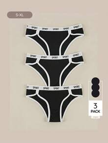 Bralution 女款字母印花對比飾邊運動風三角內褲 夏季 - 黑色 - 查看 12