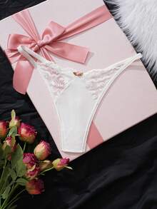 SHEIN Contrast Lace G-String Lingerie Bridallingerie - White - View 5