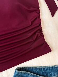 SHEIN Teen Girls' Fashion Casual Asymmetric Neck Metal Decor Lace-Up Camisole - Red - View 6