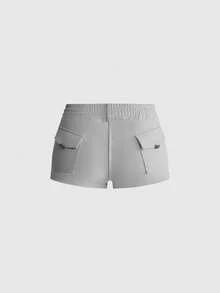 ROMWE Grunge Punk Summer Y2K Hot Girl Napoleon Sexy Hollow Design Ultra Cropped Top & Ultra Low Waist Mini Shorts 2 Pieces Set - Grey - View 6