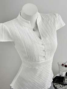 Elamini Women's Solid Color Casual Versatile Daily Wear Shirt - White - View 1