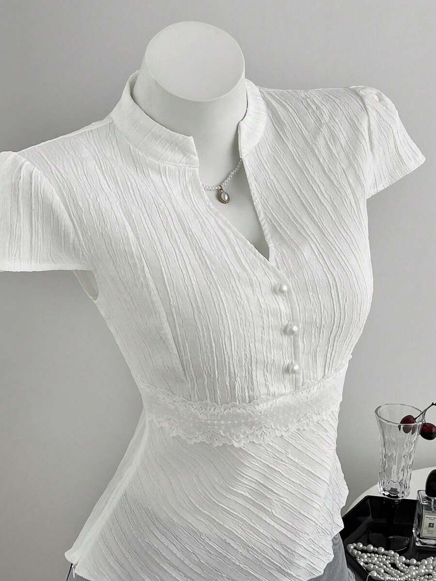 Elamini Women's Solid Color Casual Versatile Daily Wear Shirt - White - View 1
