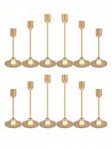 12pcs/6pcs FrenchChampagne Color Candle Holders Set, 6pcs Cone Shaped Candle Holders, Champagne Color Modern Decorative Candle Holders, Suitable For Dining Table, Fireplace, Wedding, Dining, Party, Christmas, Anniversary Decoration (Candles Not Included) - Champagne - View 12