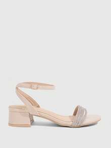 CUCCOO SZL Women's Fashion High-Heeled Sandals, Rhinestone Thick Heel PU Global Four Seasons Sexy Party Street Daily Wear - White - View 2