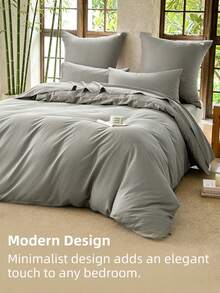 Cirelle 2/3pcs Bamboo Blend Bedding Set – 30% Viscose (Bamboo Pulp) + 70% Polyester, Ultra Soft & Breathable Cool Quilt Cover Set, Machine Washable (1 Cover + 2 Pillowcases, Insert Not Included) - Dark Grey - View 7