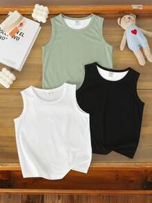[Random 6 PCS, Send 3 PCS] 3pcs Young Boy Casual Comfortable Tank Top Set, Suitable For Spring & Summer Squishy Graduation Game Boy Graduatione Vacation Streetwear Holiday Boho Festival Casual Cozy - Multicolor - View 6