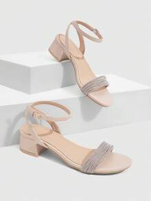 CUCCOO SZL Women's Fashion High-Heeled Sandals, Rhinestone Thick Heel PU Global Four Seasons Sexy Party Street Daily Wear - White - View 1