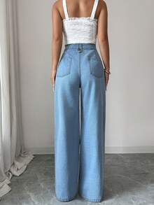 SHEIN Clasi Women's New American Style Loose Non-Stretch Denim Wide Leg Long Pants - Light Wash - View 2