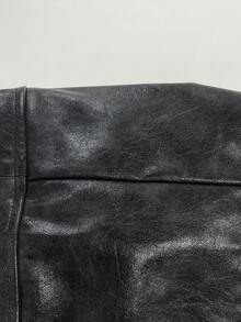 SHEIN BAE 女款拉鍊高腰街頭風3D口袋設計時尚短褲，黑色水洗磨損PU短褲。性感風格，適合各種場合，如外出、派對和返校。音樂節、嘉年華派對、伊比薩、波希米亞、西部短褲 - 深灰色 - 查看 7