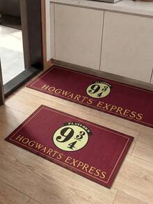 HARRY POTTER X SHEIN A Rubber Kitchen Long Carpet, Cartoon Printing Pattern, Nordic Light Luxury High-End Style Kitchen Mat, Long Running Carpet Laundry Carpet, The Fabric Is Thick And Foot-Feeling, Easy To Take Care Of, Machine Washable And Washable, Practical Entrance - Red - View 5