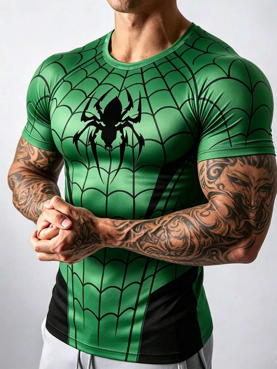 Gym Rark Men's Plus Size Spider Web Print Fitted Sports T-Shirt - Black - View 1