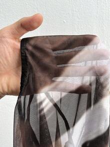 Maweii Women's Sexy Elegant Semi-Sheer High Elastic Mesh Digital Print Asymmetric Hem Sleeveless Top And Elastic Waist Skirt, Suitable For Dating, Commuting, Daily Wear - Brown - View 7