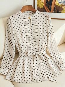 SHEIN Clasi 女款圓點圖案鈕扣設計長袖優雅襯衫 - 彩色 - 查看 1