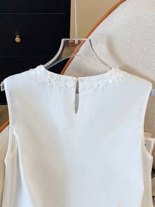 GlowEve Lace Patchwork Sleeveless Round Neck Blouse For Women, Vacation - White - View 4