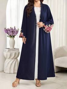 Al Najma Plus Size Women's Applique Decorated Long Sleeve Elegant Arabic Abaya - Navy Blue - View 5