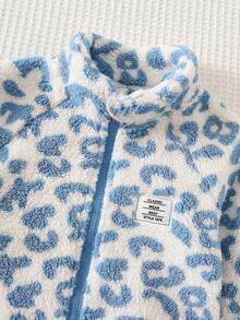 Cozy Pixies Young Girl Leopard Print Thermal Lined Thick Crew Neck Long Sleeve Jacket And Elastic Waist Cuffed Pants 2-Piece Set - Blue and White - View 4