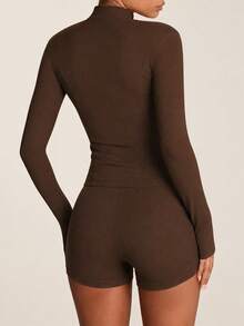 SHEIN BAE High Neck Long Sleeves Skinny Women Sports Sets - Brown - View 2