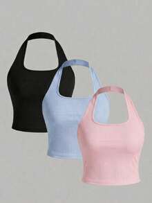 Women's Versatile Solid Color Sexy Spaghetti Strap Backless Fitted Summer Top. - Multicolor - View 6
