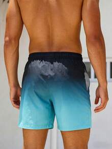 Naviga Onda Men's Vacation Letter Patched Gradient Drawstring Waist Beach Shorts, Holiday - Black - View 4