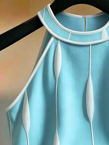 SHEIN Franclia 女款春夏新款白色掛脖圓領對比滾邊無袖優雅浪漫休閒百搭時尚街頭風通勤日常居家約會背心上衣 - 薄荷藍 - 查看 5