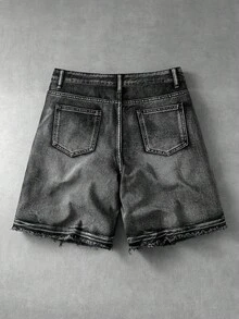 ROMWE MEN Street Life Men's Beaded Rhinestone Decorated Denim Shorts - Black - View 2