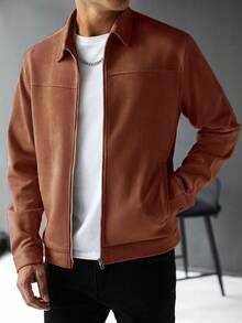 Manfinity CasualCool Chaqueta casual de unicolor para hombre, primavera/otoño, versátil - Marrón - Ver 1