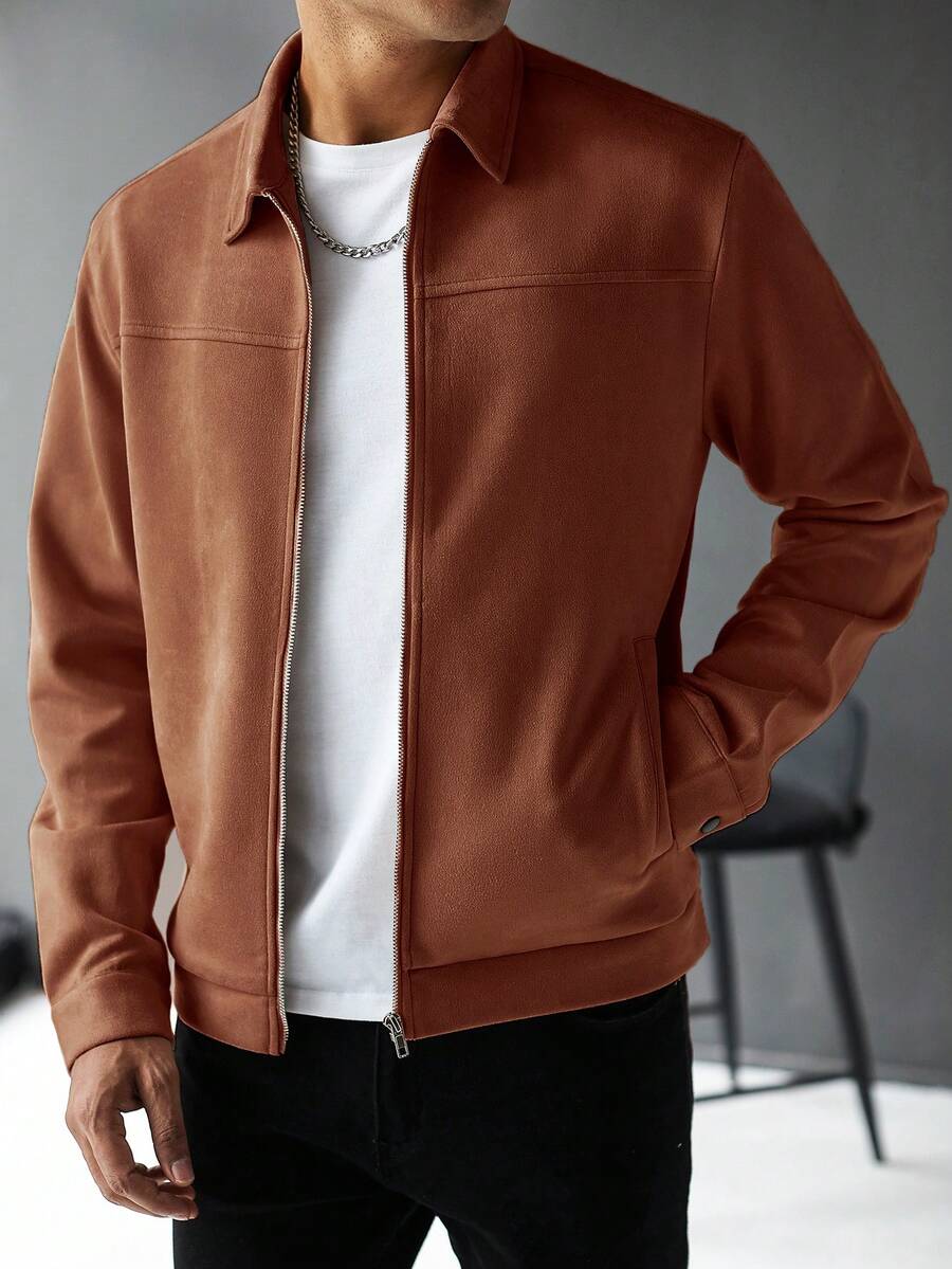 Manfinity CasualCool Chaqueta casual de unicolor para hombre, primavera/otoño, versátil - Marrón - Ver 1