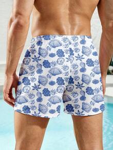 Manfinity Swimmode Men's Marine Life Print Drawstring Waist Pocket Beach Shorts Holiday / Vacation / Beach / Hawaii / Tropical / Swim /  Bathing - Blue - View 2