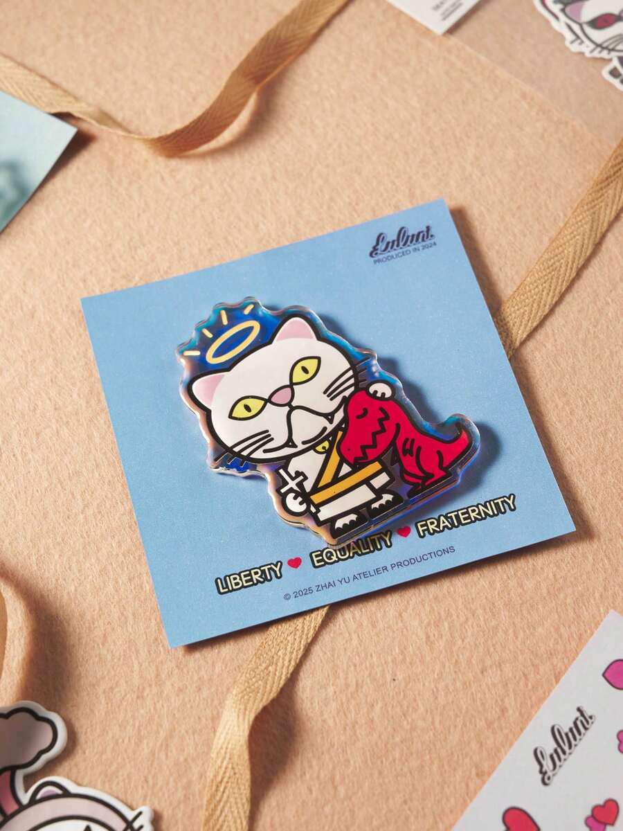 POKOJA LAND Angel Cat Holding Dinosaur Fridge Magnet, 1pc,Cute Refrigerator Magnet, Strong Magnetic Acrylic Meme Kitchen Decor, Cat Lover Gift, Liberty Equality Fraternity,PokojaLand&Luluni - 1PC - View 1