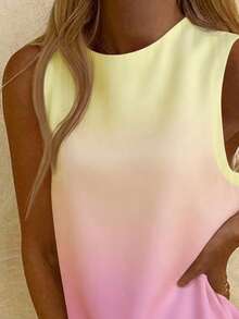 SHEIN EZwear 休闲简约黄色和粉色渐变印花女式短裙，适合夏季 - 彩色 - 查看 3