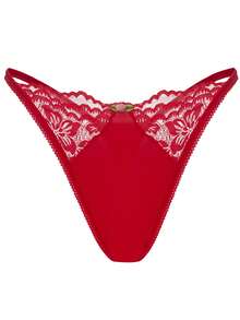 Contrast Lace G-String Lingerie Bridallingerie - Red - View 7