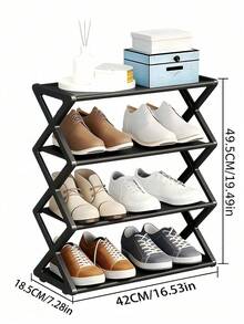4-Tier Foldable X-Frame Plastic Shoe Rack Vintage No Assembly Required Durable Multi-Purpose For Entryway Closet Kitchen Book Shelf Storage - Multicolor - View 4