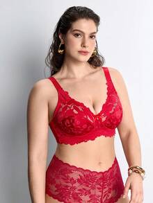 Sujetador con aros y encaje para mujer de talla grande - Rojo - Ver 6