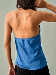 SHEIN Top de cuello halter de unicolor casual y versátil para uso diario de mujer - azul real - Ver 3