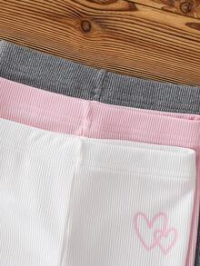 SHEIN Vintaside Kids 3件組女童內搭褲 粉色+白色+灰色愛心印花 夏季/秋季休閒度假長褲 簡約甜美風 直筒寬鬆版型 - 淺粉色 - 查看 8