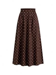 Gownix Sleeveless Tie-Waist Top And A-Line Brown And White Polka Dot Print Set, Comfortable And Easy To Wear Garden Party Summer Elegant - Mocha Brown - View 6