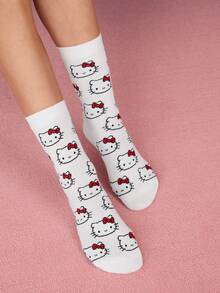 HELLO KITTY AND FRIENDS | SHEIN 透氣吸汗女款中筒襪 1雙 - 紅白色 - 查看 4