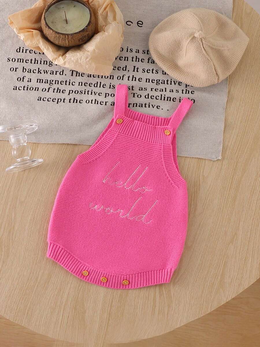 SHEIN Vintaside Kids 女嬰字母圖案休閒百搭日常穿著針織連身褲 - 玫紅色 - 查看 1