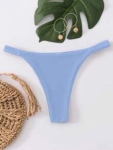 Swim Basics 女款夏季海灘純色比基尼泳褲下身 - 藍色 - 查看 4