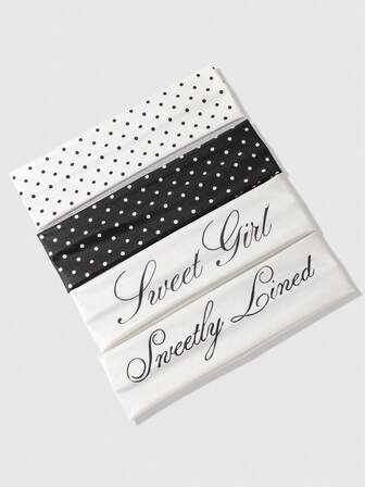 Kawaii 4 Stück Damen-Haarband im französischen Retro-Stil, schwarz-weiß mit Polka-Dot- und Buchstabenprint, elegant, für Pendeln, Alltag, Sport und Fitness, Haaraccessoire für Damen