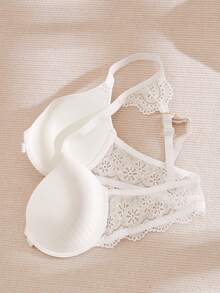 DesireSculpt 3pcs/Set Front Closure Sexy Lace Patchwork Bra Set - Multicolor - View 5