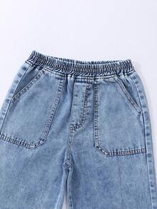 SHEIN 女童牛仔寬腿褲 春夏新品 休閒波西米亞風 祭典平腰鬆緊腰帶口袋寬腿牛仔褲 日常OOTD必備 淺洗藍牛仔色 春夏度假彈性腰帶設計 寬鬆直筒寬腿版型 舒適棉質牛仔面料 日常百搭T恤穿搭 春夏度假日常出遊聚會 - 淺色水洗藍 - 查看 6