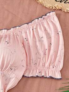 Sweetra CURVE Plus Size Diamond Neckline Ribbed Front Tie Shoulder Short Sleeve Vacation Bodysuit - Pink - View 4