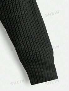 SHEIN Genkimix Kids 青少年女孩純色圓領休閒百搭日常穿著長袖針織衫 - 黑色 - 查看 3