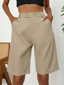 Aveloria Modichic Women's Tailored Pants High Waist Wide Leg A-Line Single Button Front Pleated Design With Side Pockets Elegant Business Casual Minimalist Beige Solid - Maroon - View 1