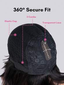 Wig Bob dengan Poni, Rambut Manusia, Tanpa Lem, Wig Bob Pendek untuk Wanita, Wig Renda 2x1 Buatan Mesin yang Ditingkatkan, Belahan Tengah - Natural Black - View 6