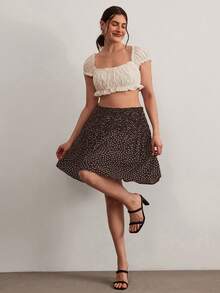 Freevana Plus Size Women Polka Dot Casual Versatile Daily Wear Skirt Formal Vacation Summer - Coffee Brown - View 5
