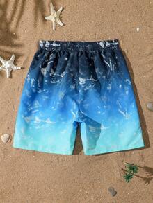SHEIN Pantalones cortos de baño con cintura elástica y degradado para adolescentes, verano - Multicolor - Ver 2