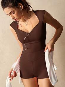 VARSIVA Mono deportivo casual de uso diario para mujer, color liso, sin espalda - Marrón - Ver 5